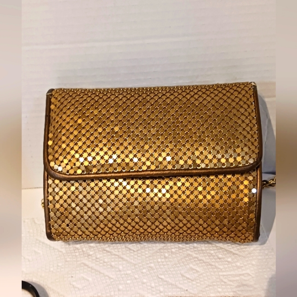 Whiting & Davis Gold Metal Mesh Purse Handbag Evening ‎ Bag Vintage 50s 60s